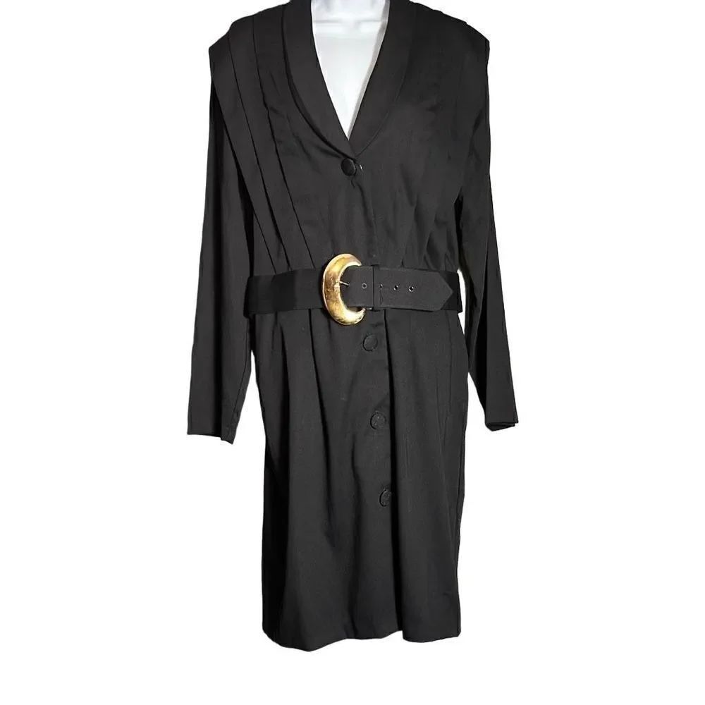 Monica Heart Women's Belted Blazer Dress Button Down Work Formal Black Size 16